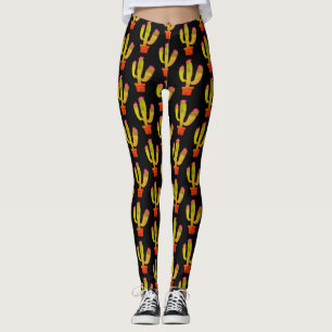Leggings Planta de cactus en maceta dibujada por toda la im