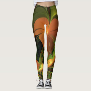 Leggings Planta de fantasía Resumen Fractal Verde Rust Brow