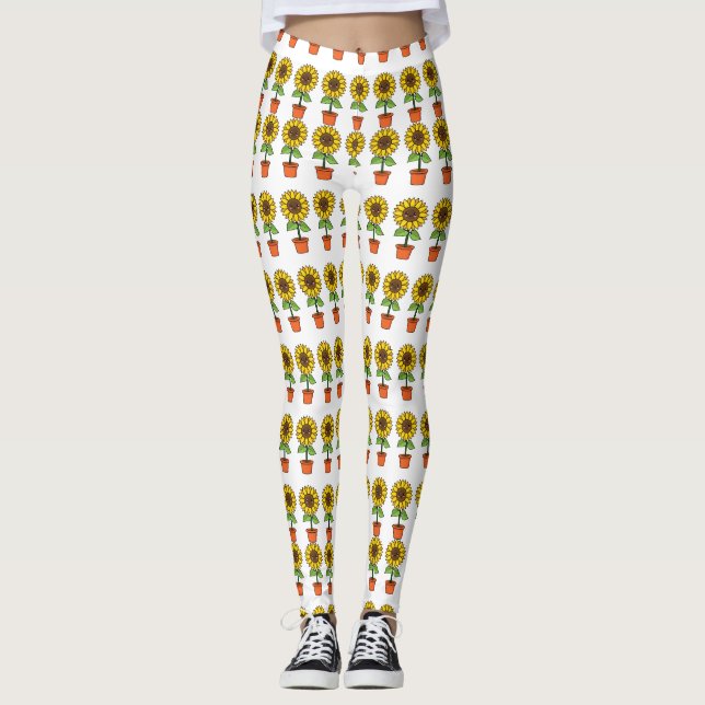 Leggings Planta de girasol de Kawaii en una olla (Anverso)