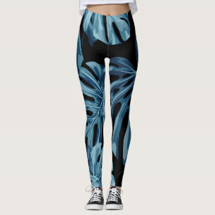 Leggings Planta de Monstera: patrón de hojas azules.