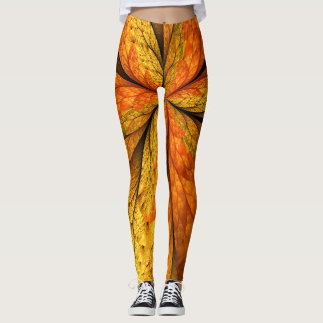Leggings Planta de otoño, hoja de arte fractal abstracta mo (Anverso)