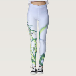 Leggings Planta verde cielo azul deja flores moradas