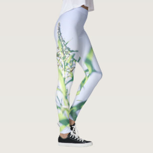 Leggings Planta verde cielo azul deja flores moradas