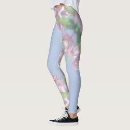 Leggings Planta verde cielo azul deja flores moradas