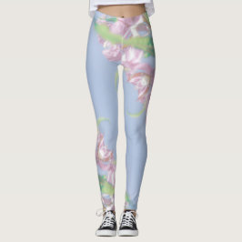 Leggings Planta verde cielo azul deja flores moradas