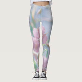 Leggings Planta verde cielo azul deja flores moradas