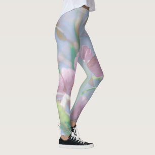 Leggings Planta verde cielo azul deja flores moradas