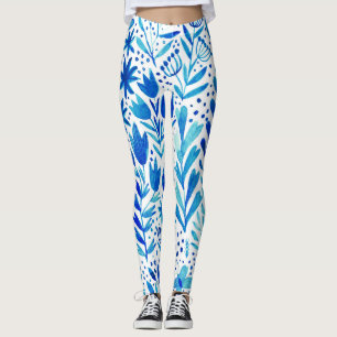 Leggings Plantas de acuarela floral de textura sin foco