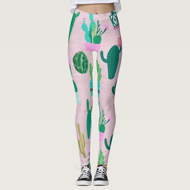Leggings Plantas de cactus rosadas rusticas del suroeste de (Anverso)