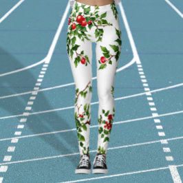 Leggings Plantas de muérdago verde rojo navideño chic en ac