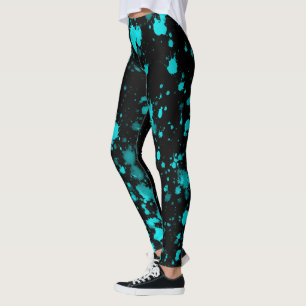 Leggings Plantas de pintura azul sobre piernas negras