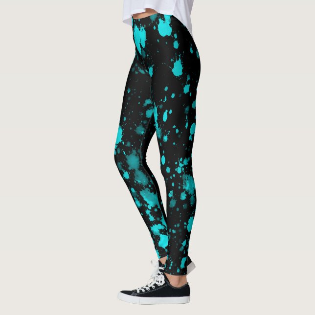 Leggings Plantas de pintura azul sobre piernas negras (Izquierda)