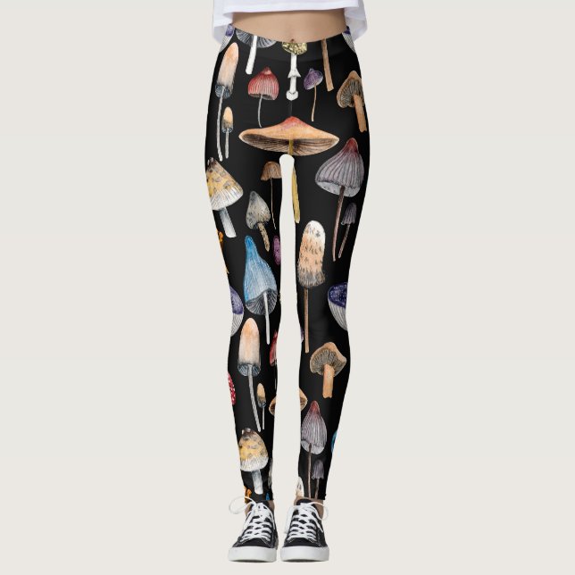 Leggings Plantas forestales: setas acuarelas, hojas patas (Anverso)
