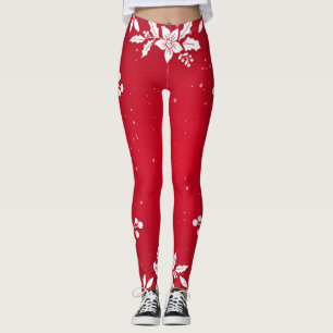 LEGGINGS PLANTAS ROJAS DE PATRÓN DE SALUD IMPRESAS