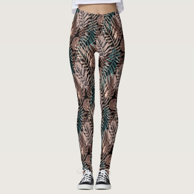 Leggings Plantas tropicales, selva, trópicos, beige, hojas (Anverso)
