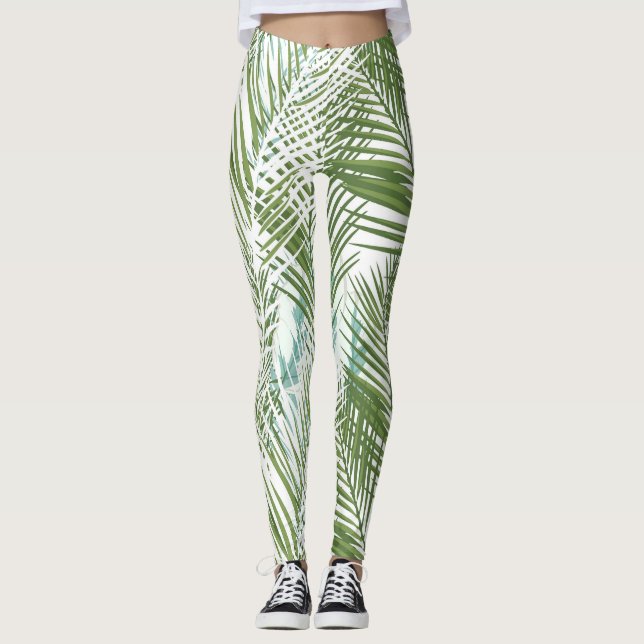 Leggings plantas y hojas de palma verdes (Anverso)