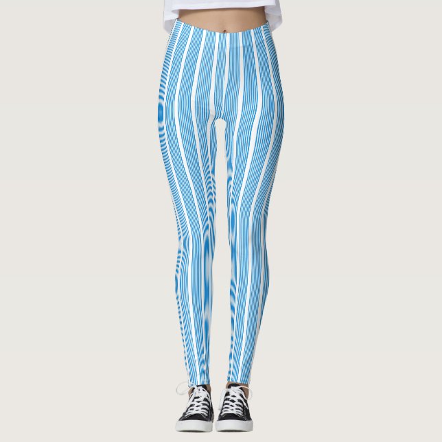 Leggings Plantilla moderna de franjas blancas azules elegan (Anverso)