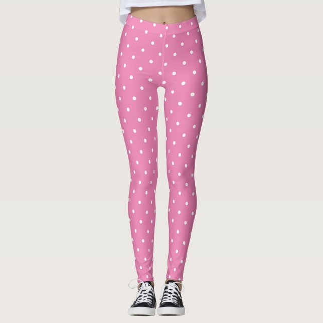 Leggings Plantilla rosa moda Círculos blancos modernos eleg (Anverso)