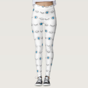 Leggings Plata Azul Malvado Ojo Eyelema Nazar Mati Patrón