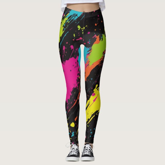 Leggings Plata de pintura retro de color neón (Anverso)