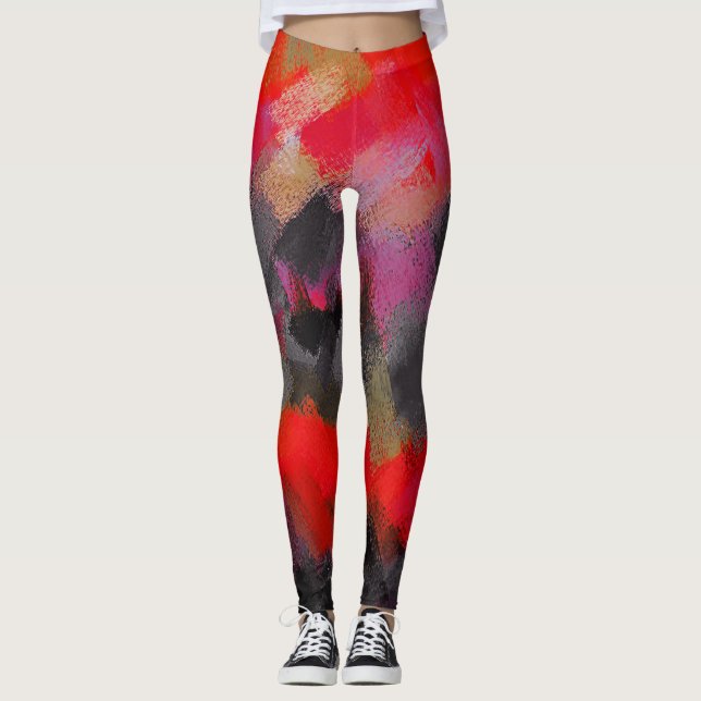 Leggings Plata de pintura rosada roja negra (Anverso)
