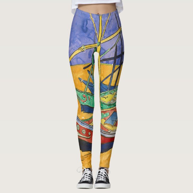 Leggings Playa del Impresionismo de los barcos Van Gogh (Anverso)