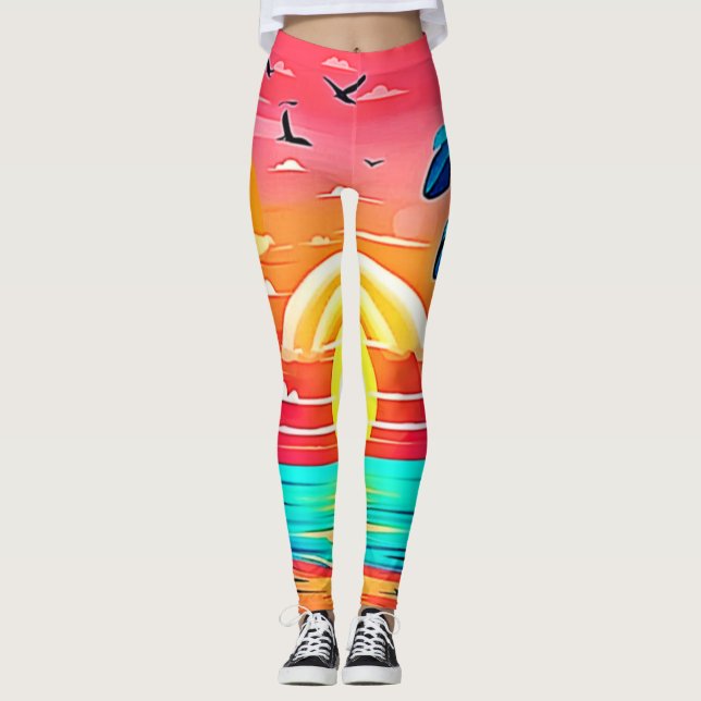 Leggings Playa tropical con arcoiris (Anverso)