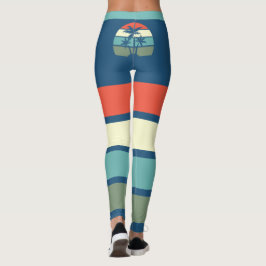 Leggings Playa tropical retro con palmeras