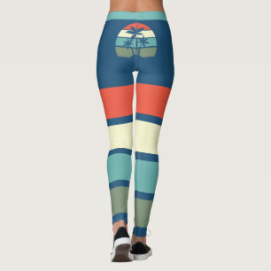 Leggings Playa tropical retro con palmeras