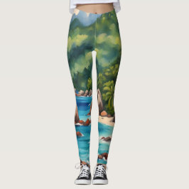 Leggings Playa Tropical Verde y Azul de las Seychelles