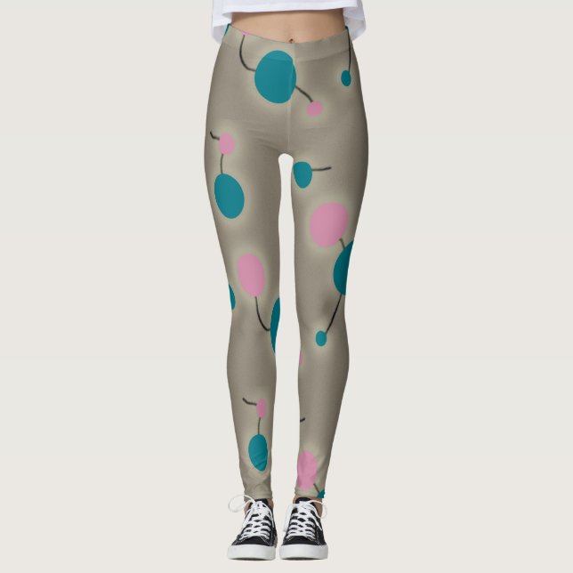 Leggings Playas Retro Grandes Moléculas Universo Azul Rosa (Anverso)