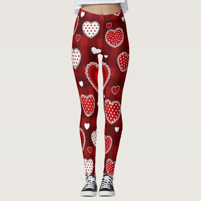 Leggings Playful Hand-Drawn Valentine Hearts Pattern (10) (Anverso)