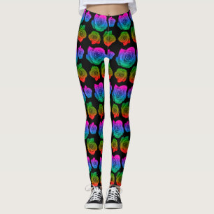 Leggings Plegiones negras con motivos de rosa neón