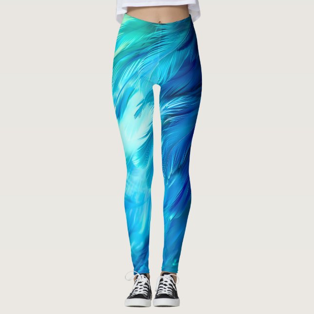 Leggings Pluma abstracta verde azul (Anverso)
