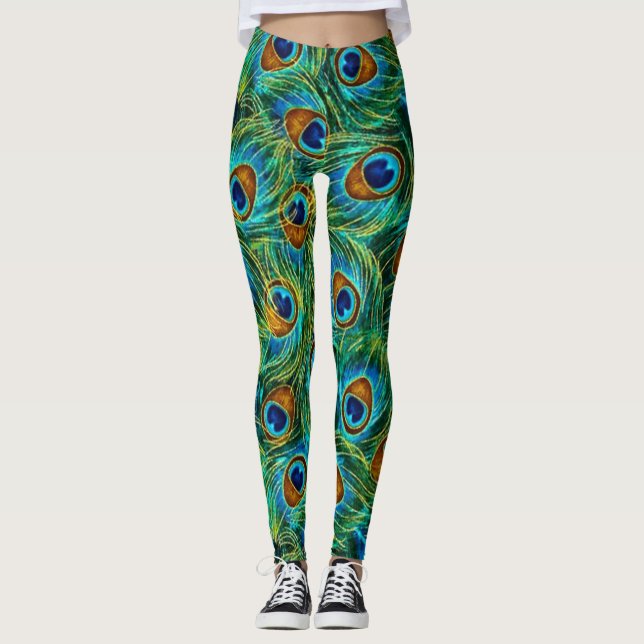 Leggings Pluma de las polainas del pavo real (Anverso)
