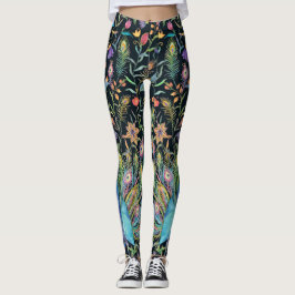 Leggings Pluma de pavo real, Moda de boho de vides florales