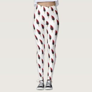 Leggings Pluma de plumas rojas con nido de oro