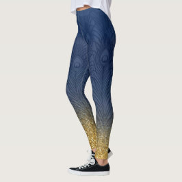 Leggings Pluma del pavo real del oro del purpurina de los