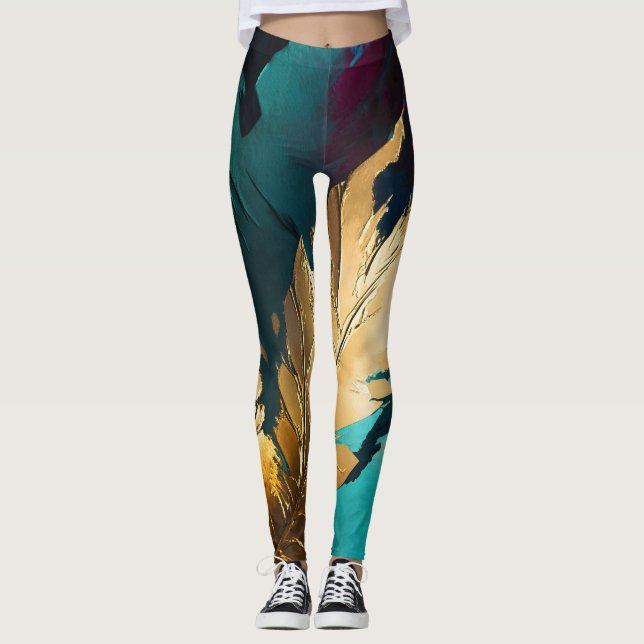 Leggings Pluma Dorada – Elegancia Abstracta de Lujo (Anverso)