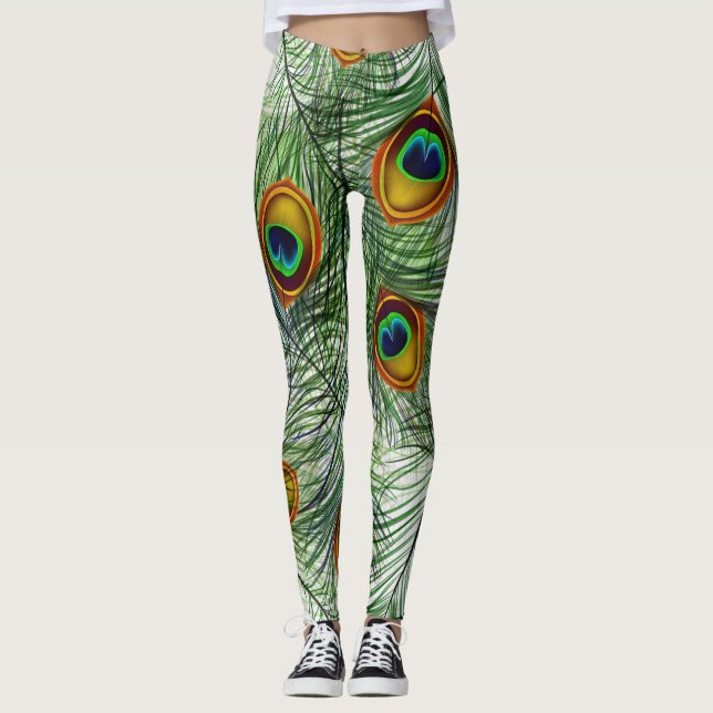 Leggings Pluma verde hermosa del pavo real (Anverso)