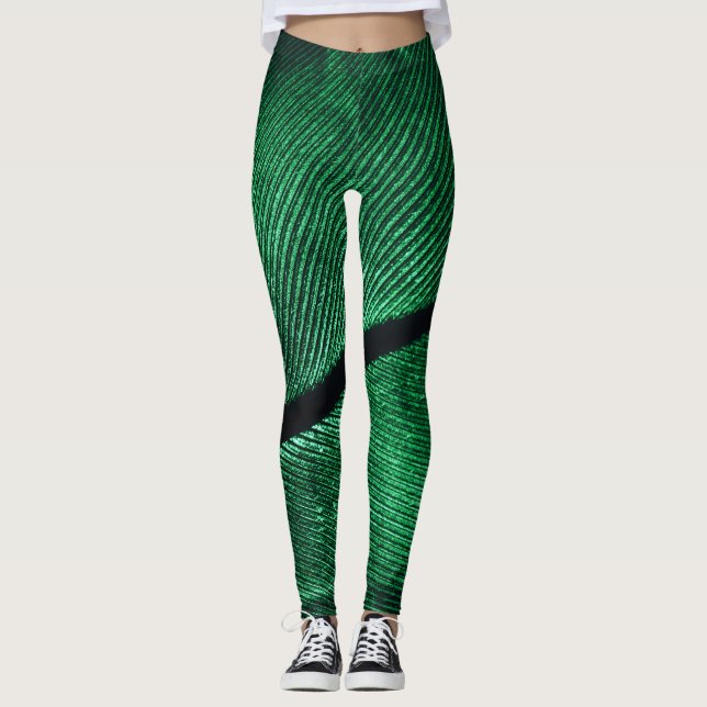 Leggings Pluma Verde, Hermosa Textura De Patrón. (Anverso)