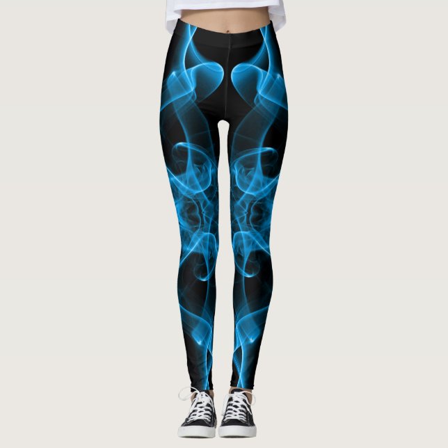 Leggings Plumas de humo azul en negro (Anverso)