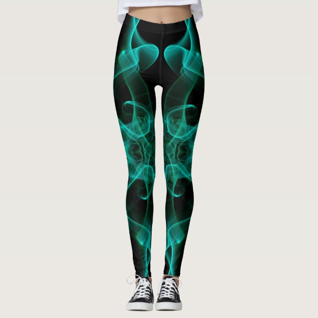 Leggings Plumas de humo verde en negro (Anverso)
