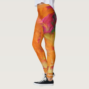 Leggings Plumas del naranja y de las rosas fuertes, nombre