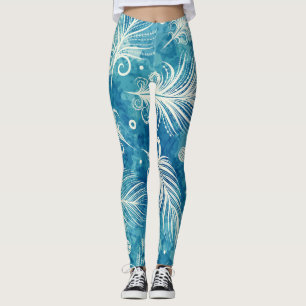 Leggings Plumas dibujadas a mano: Patrón sin foco