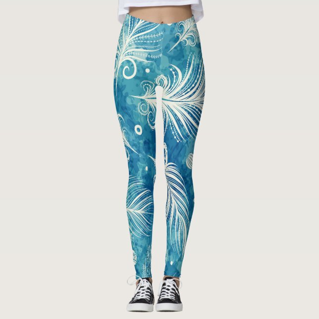 Leggings Plumas dibujadas a mano: Patrón sin foco (Anverso)