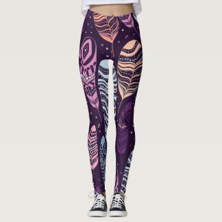 Leggings plumas étnicas: negro y blanco