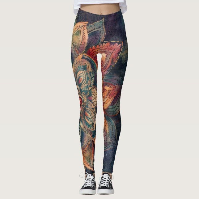 Leggings Plumas y flores bohemias (Anverso)