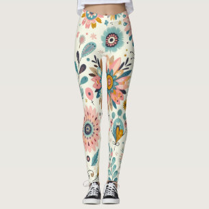 Leggings Plumas y Flores Boho Caprichosas