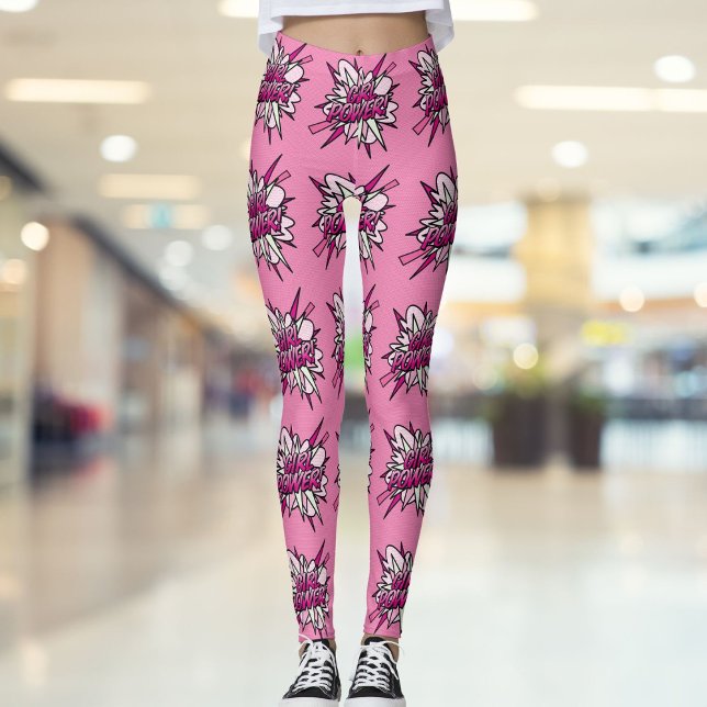 Leggings PODER FEMENINO Cómic Arte Pop Rosa (GIRL POWER Comic Book Pop Art Pink Leggings)